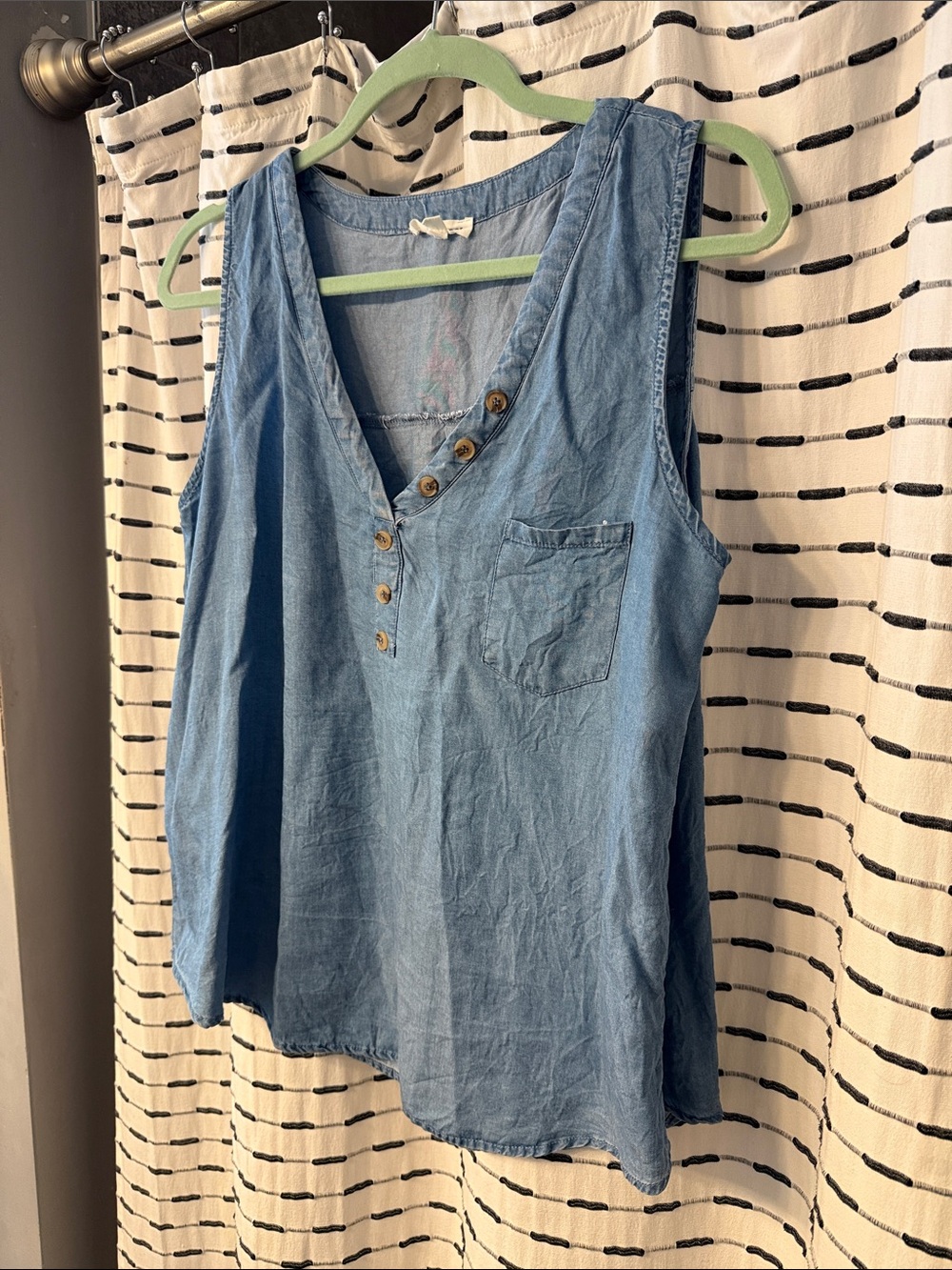 Blu Pepper Light Blue Sleeveless Button-Detail Chambray Tank